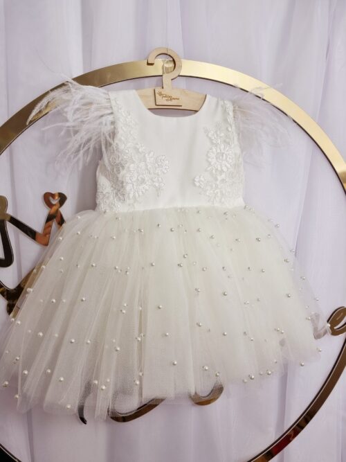 Alternative view of Sukienka Hope biel śmietankowa z piórkami (na krótki i długi rękaw)