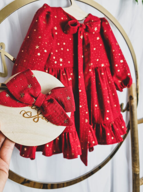 Sukienka Muślinowa z Gwiazdkami Czerwień 62-128