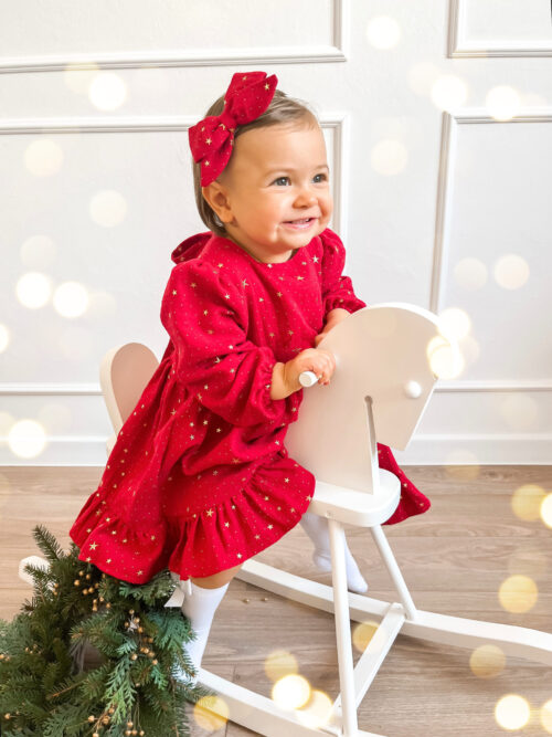 Alternative view of Sukienka Muślinowa z Gwiazdkami Czerwień 62-128