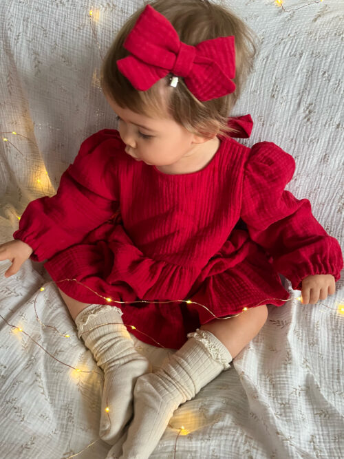 Sukienka Muślinowa gładka czerwień 62-128