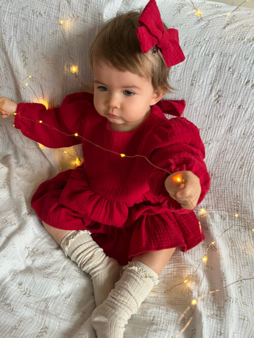 Zestaw sukienek Mama&Córka Muślinowych Gładka Czerwień