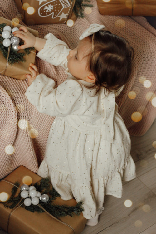 Sukienka Muślinowa z drobinkami 62-128