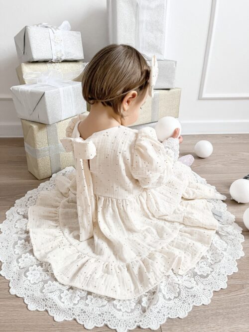 Alternative view of Sukienka Muślinowa Ecru z koronką z drobinkami 62-128