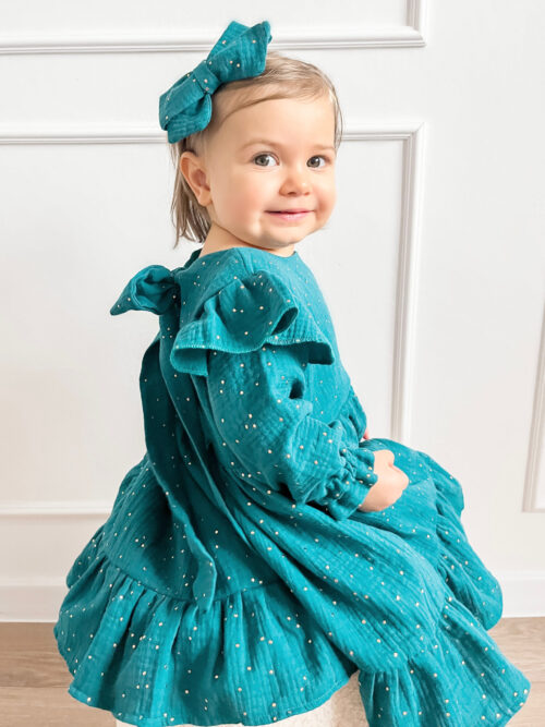 Sukienka Muślinowa Petrol z drobinkami 62-128