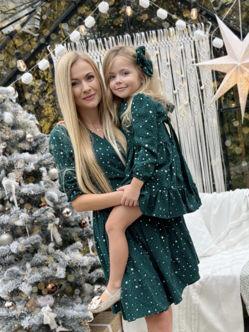 Alternative view of Zestaw sukienek Mama&Córka Muślinowych Gwiazdki Butelkowa Zieleń