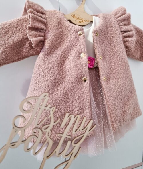 Płaszcz Boucle z pagonami gładki i złotymi guzikami 2 kolory i 2 podszewki do wyboru