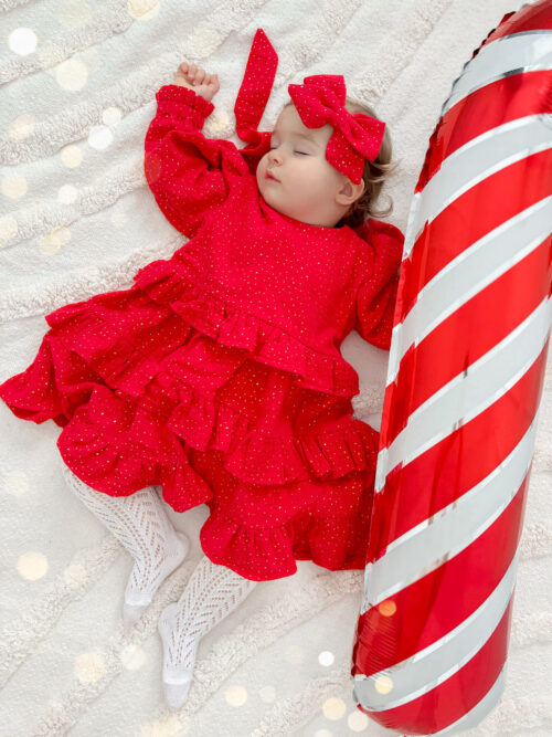 Sukienka Muślinowa Drobinki Czerwień 62-128