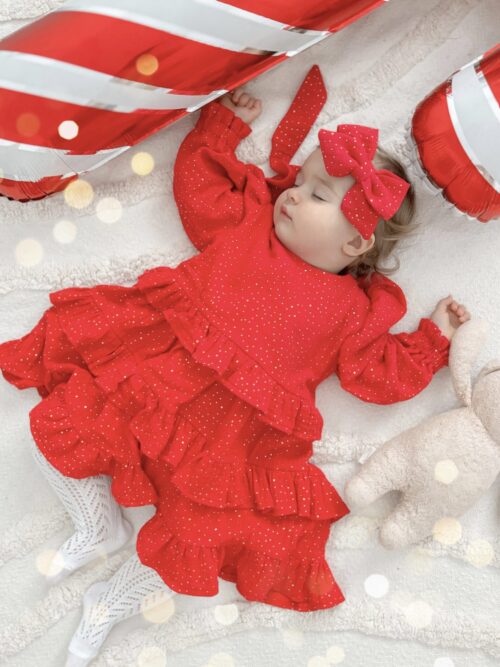 Alternative view of Sukienka Muślinowa Drobinki Czerwień 62-128