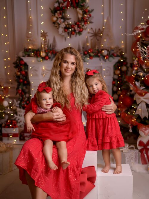 Alternative view of Zestaw sukienek Mama&Córka Muślinowych Drobinki Czerwień