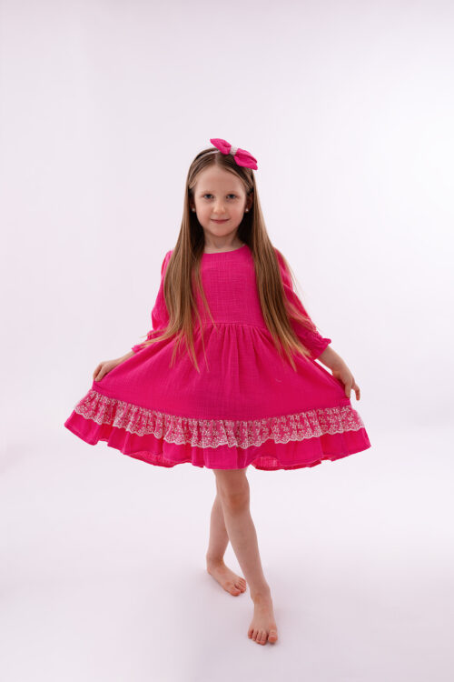 Sukienka Muślinowa z koronką Róż 62-128